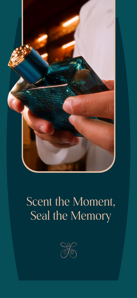 Floward Online Flowers & Gifts - A person holding a luxury turquoise perfume bottle with the text Scent the Moment Seal the Memory