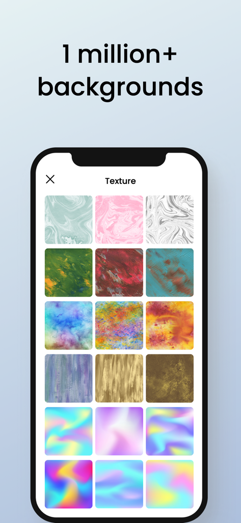 Logo Maker, Design Creator. - A mobile screen displaying a variety of colorful and textured background options within the Logo Maker app.