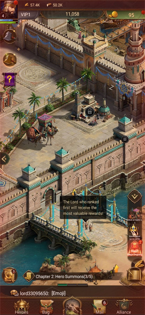 Revenge of Sultans - Isometric view of a Middle Eastern city and castle in the Revenge of Sultans strategy mobile game