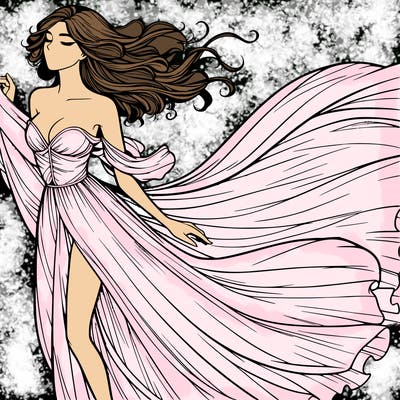 realistic woman in dress flowing the the wind