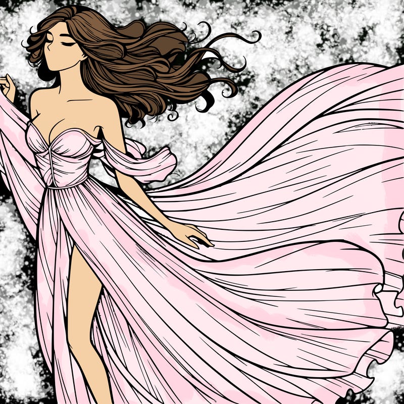 realistic woman in dress flowing the the wind