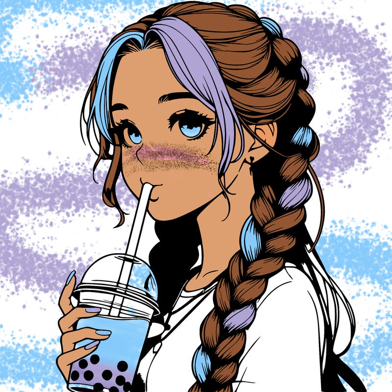 realistic girl with braided hair drinking boba
