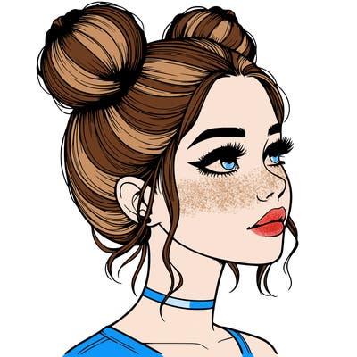 realistic girl with buns on the top of her head