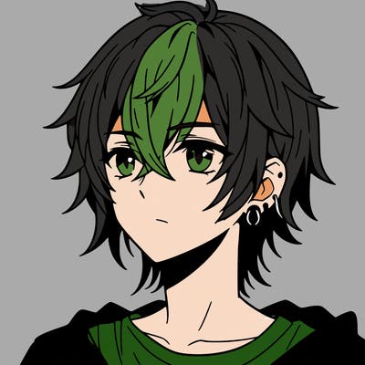 anime boy shoulder length hair and pierced ears