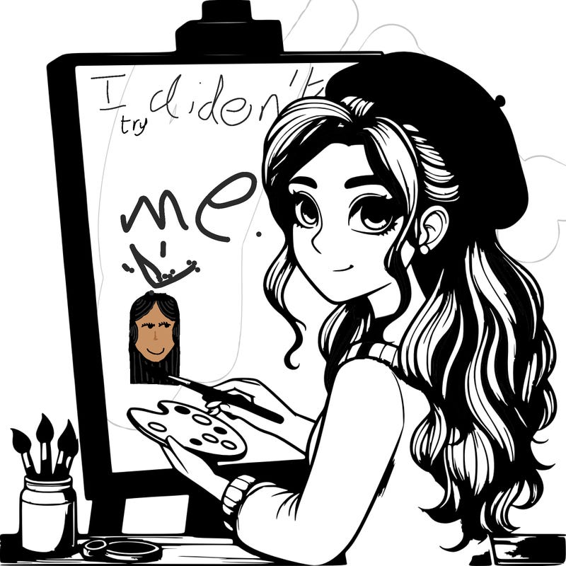 realistic girl artist painting a blank canvas