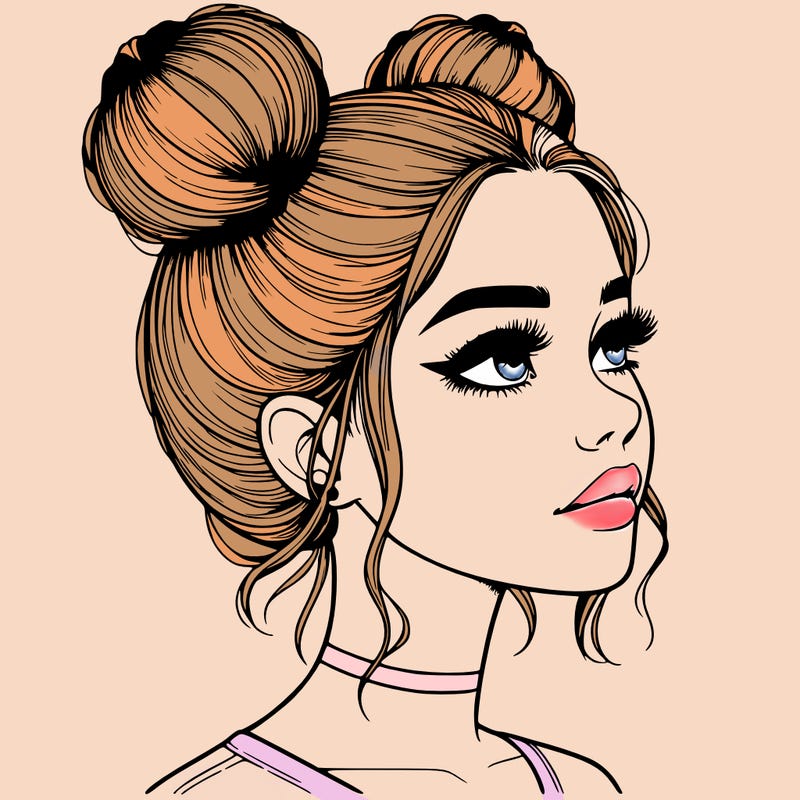 realistic girl with buns on the top of her head