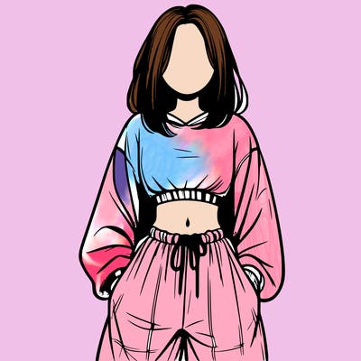 realistic girl faceless with baggy pants and a crop top
