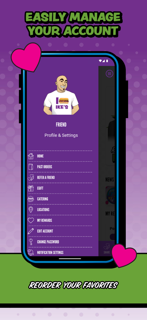 Ikes Love Rewards app account management and profile screen