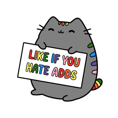 a kawii pusheen cat holding a sign that says like if you hate adds