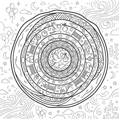 Discover a truly unique coloring experience with our Hail Core Baby Shower mandala, blending the intricate patterns of nature with the joy of welcoming a new baby. This delightful page is perfect for celebrating new arrivals or finding a moment of peaceful creativity.
