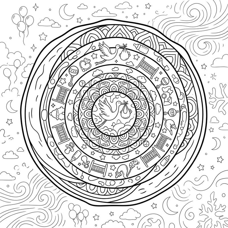 Discover a truly unique coloring experience with our Hail Core Baby Shower mandala, blending the intricate patterns of nature with the joy of welcoming a new baby. This delightful page is perfect for celebrating new arrivals or finding a moment of peaceful creativity.