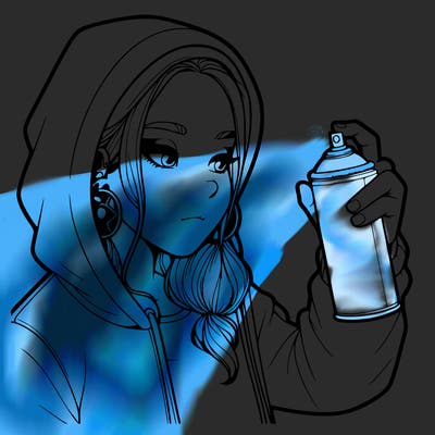 a realistic girl, spray painting