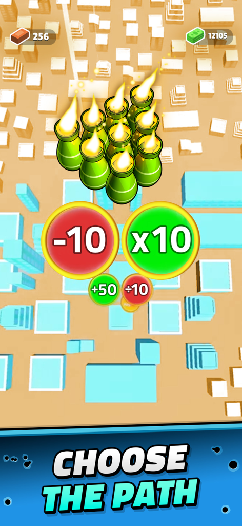 Evolving Bombs! - Jugabilidad de Bombas en Evolución mostrando bombas cayendo a través de una puerta multiplicadora x10