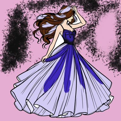 realistic woman with dress flowing in the wind