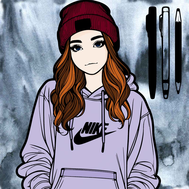 realistic girl wearing a hoodie and a beanie and nikes