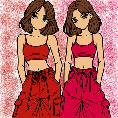two girls with crop top with baggy pants
