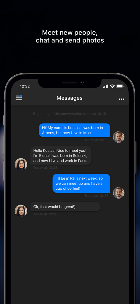 Yassou — Greek Dating - A chat conversation on the Yassou Greek dating app between two users connecting and planning to meet.