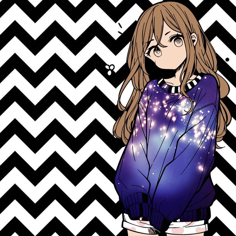 manga teen girl  in a sweater and baggy pants