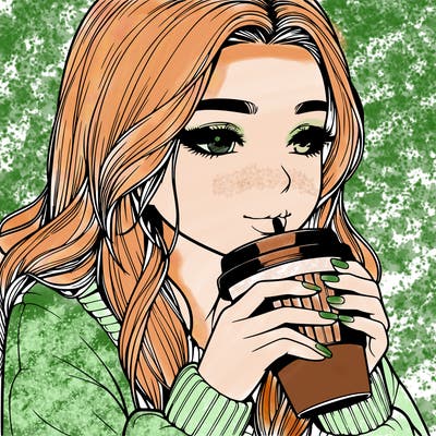 realistic girl drinking coffee