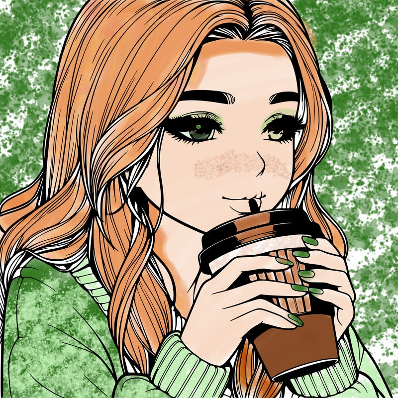 realistic girl drinking coffee