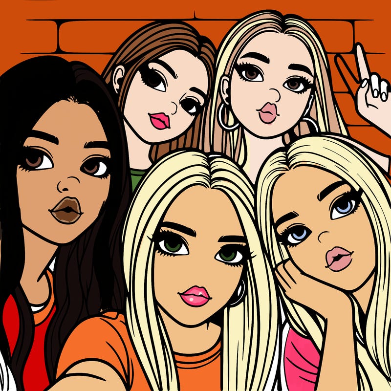 group of teen girls friends y2k up close in a selfie