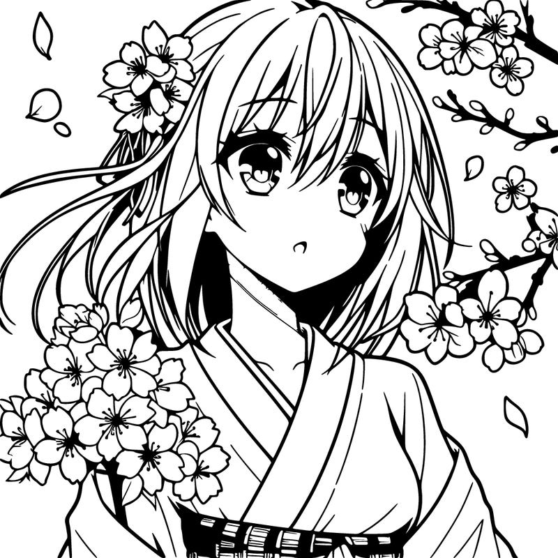 anime girl with cherry blossoms