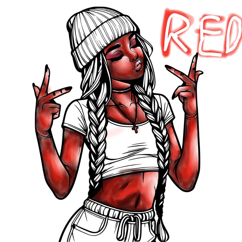 realistic teenage girl with braids and a beanie and crop top doing 🫶🏼