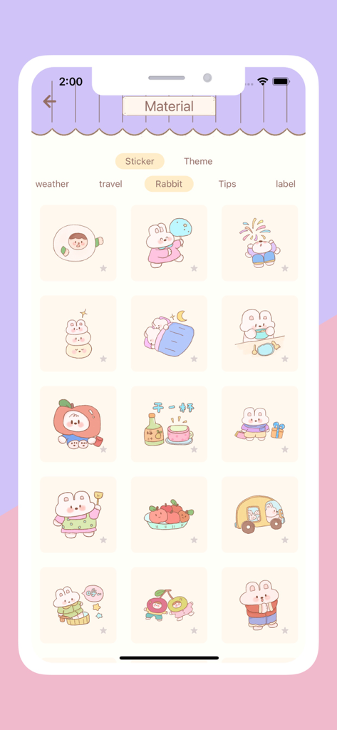 Colección de lindas pegatinas de conejos en la aplicación de diario digital Journal X