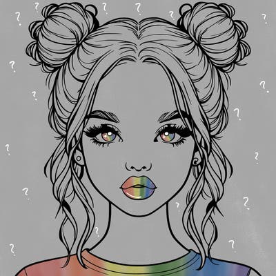 realistic girl with two buns in hair and lips