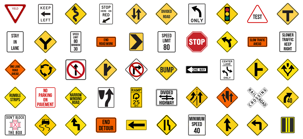 Driving Academy: Car Games - Una colección de varias señales de tráfico y viales para aprender las normas de conducción.