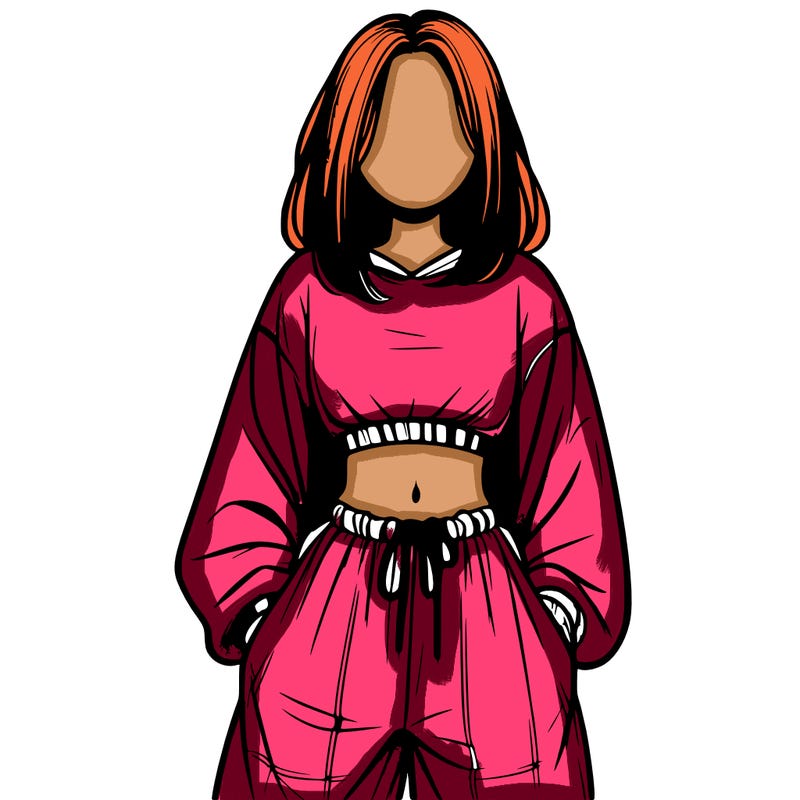 realistic girl faceless with baggy pants and a crop top