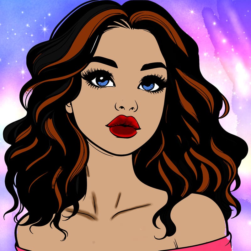 realistic girl with wavy hair and lips
