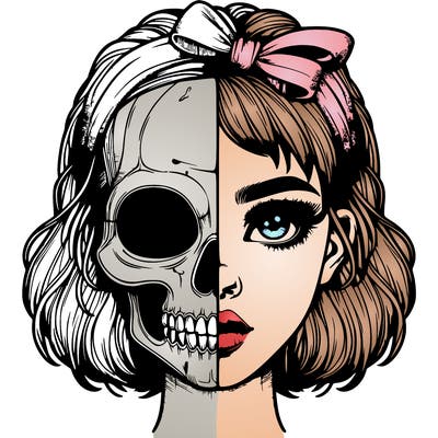 realistic girl with half skull mask