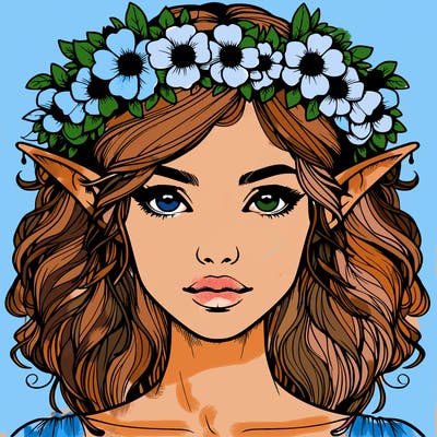 realistic female elf with flower crown