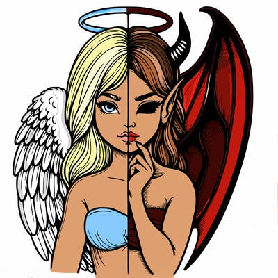 realistic angel half demon