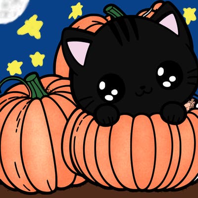 cat in a pumpkin