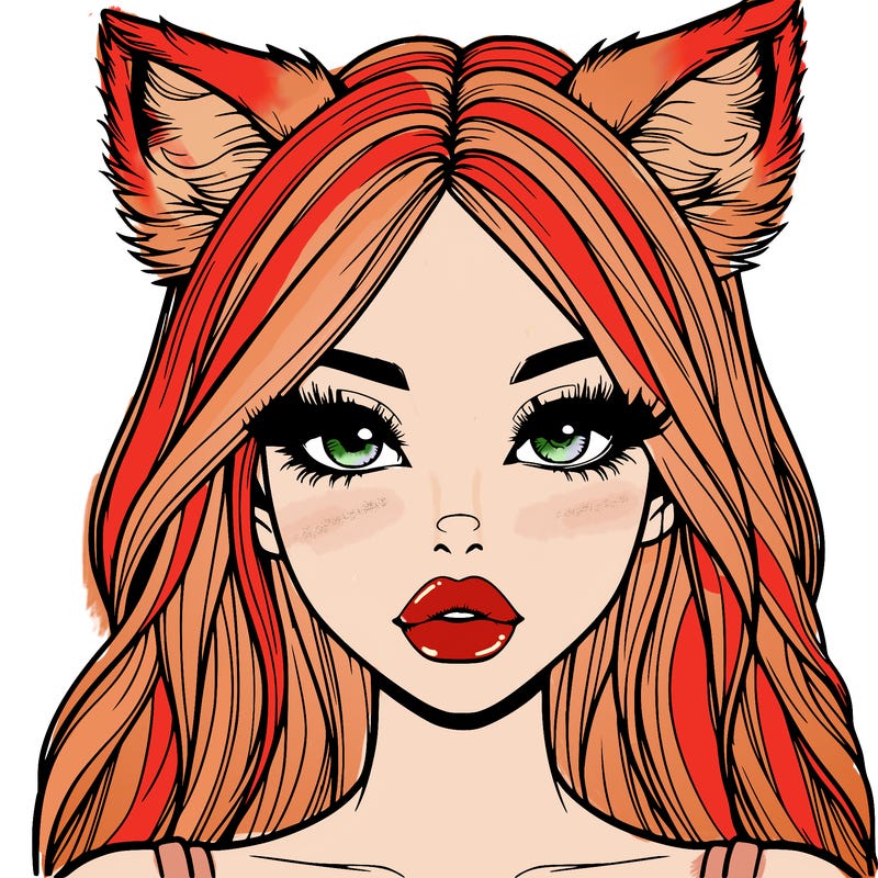 realistic girl with fox ears and realistic lips