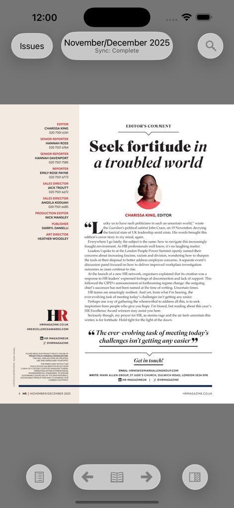 Article page view in HR Magazine digital edition app