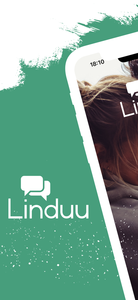 Logo et marque de l'application de réseautage social Linduu sur fond vert avec un smartphone affichant le profil d'un utilisateur