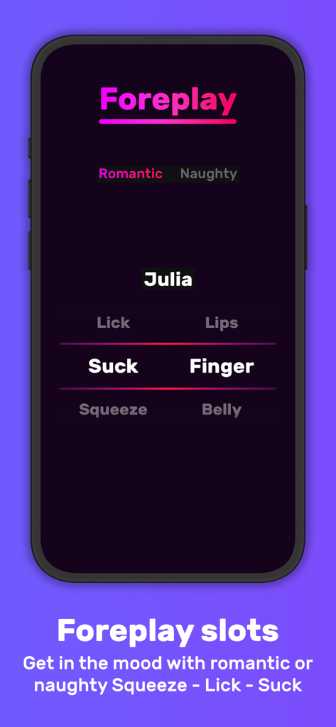 Sex Adventure: Sex Positions - Interface de jeu de machines à sous de prélude dans l'application mobile Sex Adventure montrant des options romantiques et coquines