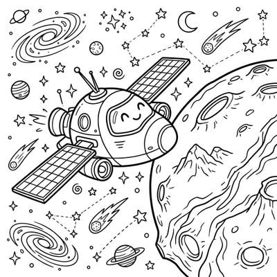 Embark on an epic space vacation with this fun coloring page featuring a friendly orbiter. Kids will love exploring planets, stars, and galaxies with their favorite colors.