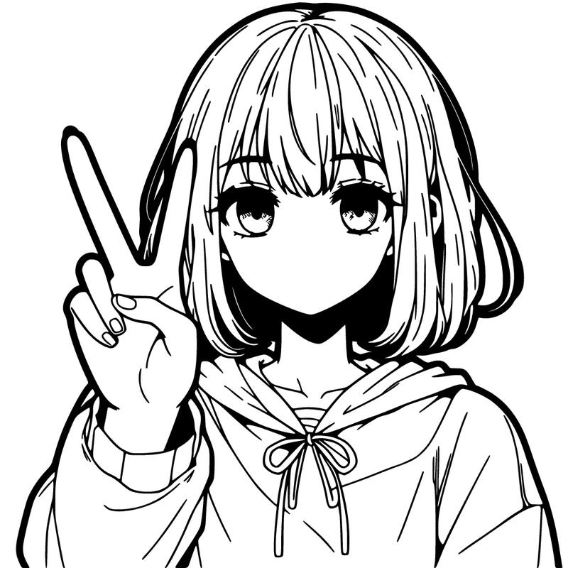manga girl holding two fingers up