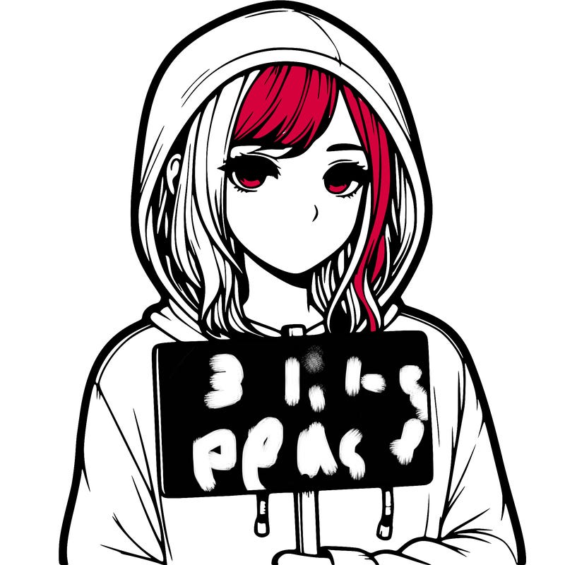 realistic girl with shoulder length hair wearing a hoodie holding a sign
