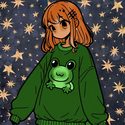 girl wearing frogging sweatshirt