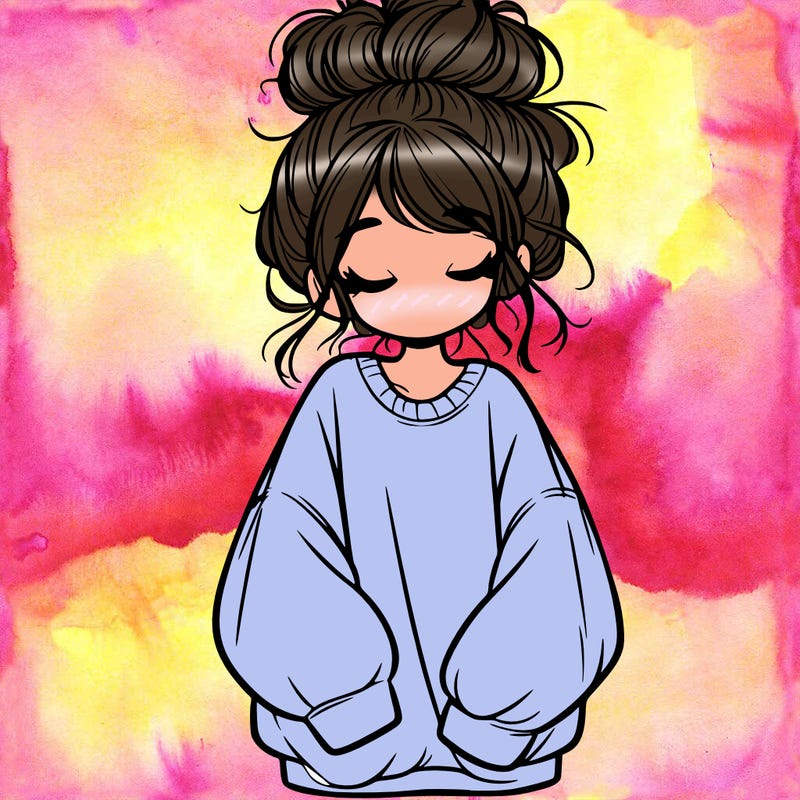 girl with baggy sweatshirt and messy bun