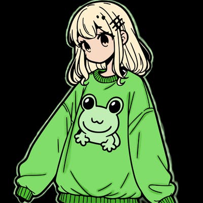 girl wearing frogging sweatshirt