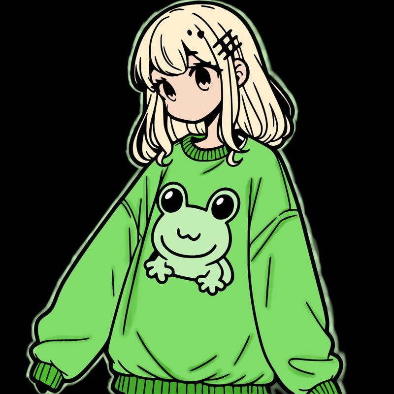girl wearing frogging sweatshirt