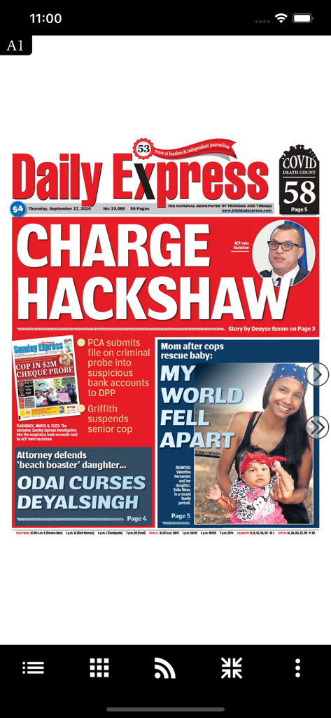 Trinidad Express Newspapers - Digital replica of the Daily Express newspaper front page within the Trinidad Express app