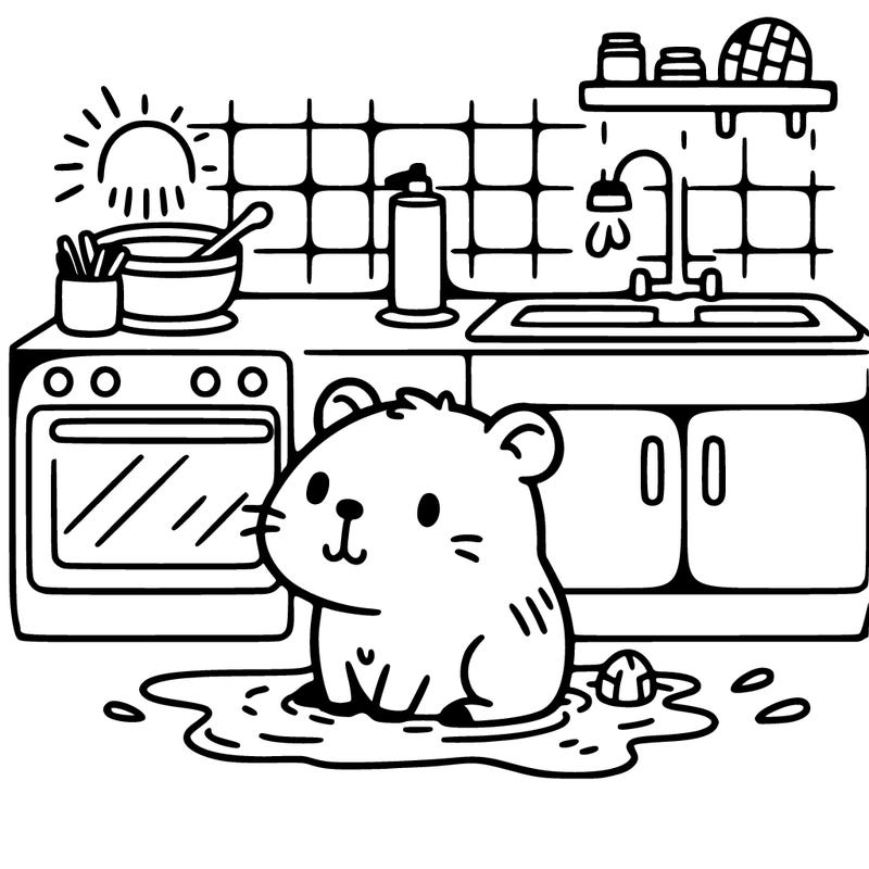 cute capybara taking a bath in a kitchen