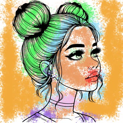realistic girl with buns on the top of her head